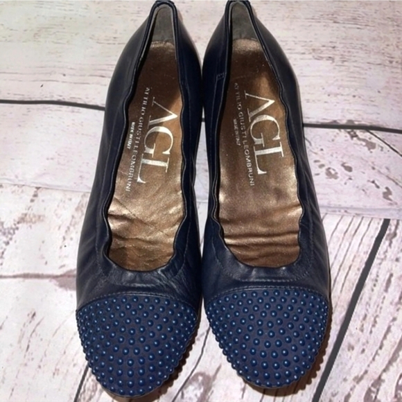 AGL Ballet Flats Womens Leather Metal Studs Cap Toe shoe 🌴 - Picture 1 of 11